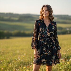 Marc New York Midi fit and flare Black Floral Dress  Size 16